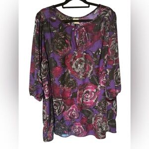 Just My Size Floral Sheer Key hole Peplum Blouse Top 4X 26w/28w